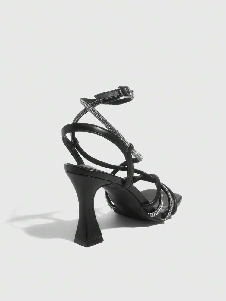 CUCCOO SZL Tacones altos de lujo para mujeres con rhinestones, sandalias con tiras, plataforma de cuña, punta abierta, zapatos formales sexy para fiesta, boda, cóctel, festival de música