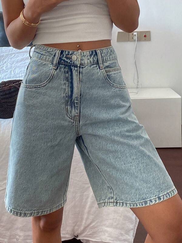Livesso Women's Regular Waist Casual Street Style Loose Denim Bermuda Shorts, Summer Denim Shorts