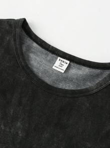 SHEIN 青少年男孩休闲字母印花短袖圆领T恤，适合夏季 - 黑色 - 查看 7