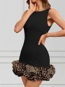 INAWLY Women's Sexy Leopard Print Patchwork Backless Mini Dress - Multicolor - View 5