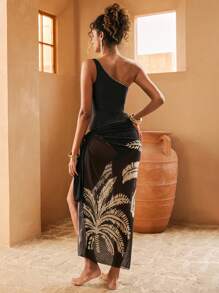 Swim Oasis Set da 2 pezzi 2025 Nuovo costume da bagno aderente da donna con stampa di palme e gonna da spiaggia, costume intero casual adatto per vacanze