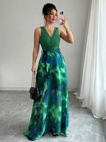 Selianne Abito elegante e romantico da donna, senza maniche, con scollo a V, in vita stretta, con stampa floreale - Multicolore - Visualizzare 8