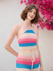 Skyraze Áo hở lưng đan hở lưng gợi cảm cho nữ - Nhiều màu - Xem 4