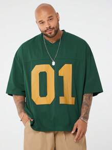 EASEVO Plus Size Men's Casual Loose Fit Letter Print V-Neck Short Sleeve T-Shirt, Suitable For Summer & Sports, School