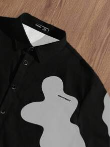 Manfinity VCAY Plus Size Men's Casual Printed Woven Short Sleeve Shirt - Grey - View 3