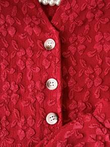 Souflis Souflis 2 Stück/Set Baby Mädchen 0-3 Jahre elegante Mode 3D Blumen strukturierte Stoff Stehkragen ärmelloses Jacke und Shorts Set - Rot - Übersicht 3