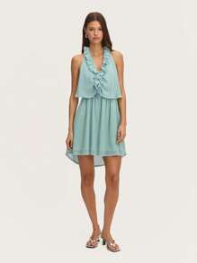 Nöista Elegant Mint Green Summer Mini Dress With Ruffles,Halter Neck And V-Neck Opening For Tea Party,Spring,Easter Or Graduation,Feminine Light Pastel - Green - View 5
