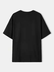 Supernatural X SHEIN T-shirt à col ras-du-cou à manches courtes pour hommes avec imprimé de lettre et de portrait