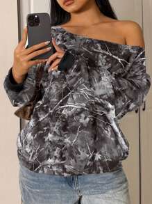 INAWLY Sudadera con capucha casual holgada con estampado de camuflaje para tallas grandes