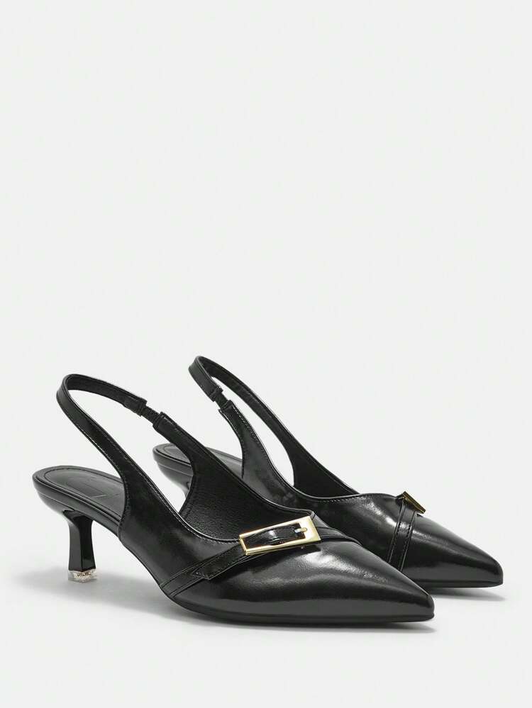 CUCCOO CURVES Plus Size Wide-Width Pointed Toe Slip-On Pumps With Buckle Decor