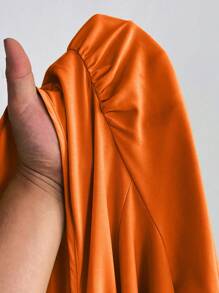 Maweii Plus Size Women Deep V-Neck Lantern Sleeve Sexy Romper - Orange - View 6