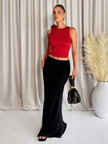 SHEIN Clasi Women 3D Floral Ruffle Trim Red Camisole Top, Spring/Summer  Summer Tops - Red - View 3