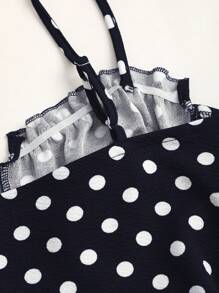 Sweetra Vestido largo con tirantes de espagueti, espalda descubierta y estampado de lunares en blanco y negro, vestimenta casual para primavera y verano