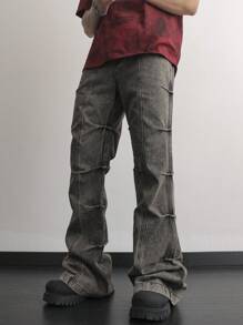 Manfinity EMRG Men's Pocket Pleated Flared Casual Jeans - Grey - View 3