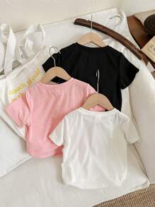 Baby Girl Casual Cute Strawberry, Bow, And Cherry Print Short Sleeve Top, Summer T-Shirt - Multicolor - View 2