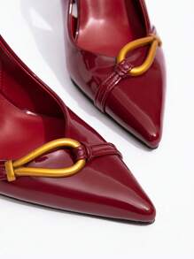 CUCCOO BIZCHIC Women's Butterfly Decor Lolita High Heel Pumps, Wine Red Color, Back Strap Design - Burgundy - View 4