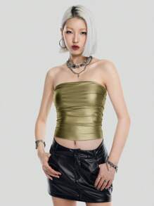 Coolane 女士纯色抹胸上衣，简约时尚，适合夏季