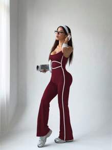 Slayform Sleeveless Contrast Trim Yoga Casual Sports Jumpsuit