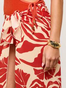 AiiRZ Tropical Beach Resort Wrap Maxi Skirt With Side Tie Detail, Summer Vacation Cover Up Sarong Style Long Skirt For Pool Holiday - Multicolor - View 4