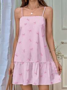 INAWLY Women's Summer Casual Striped Bow Printed Sling Dress - Pink - View 4
