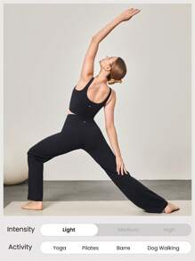 GLOWMODE 33" FeatherFit™ Wide Leg Flare Pants Leggings With Side Pockets Low Impact Yoga Pilates Studio Daily Casual Wear