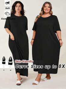 SHEIN CURVE+ Váy cỡ lớn màu tím siêu mềm và co giãn, dễ phối đồ, đa năng, phù hợp cho mùa hè, kỳ nghỉ ở bãi biển và khu nghỉ dưỡng Trang phục đi biển dành cho phụ nữ/Váy đi biển/Trang phục đi nghỉ ở bãi biển/Đồ dùng cần thiết đi biển/Váy tốt nghiệp/Váy tiệc trà - màu đen - Xem 6