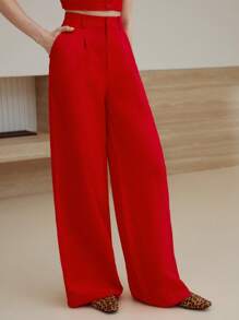 MOTF STUDIO LINEN WIDE LEG SUIT PANTS - Red - View 4