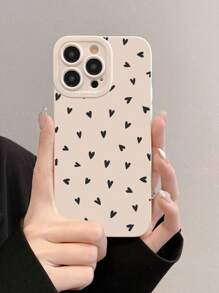 Nat Orona 1pc Fashionable Beige Heart Pattern Phone Case - White - View 6