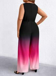 SHEIN Clasi Plus Size Gradient Color Sleeveless Jumpsuit, Summer Casual - Black - View 2