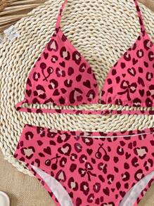 SHEIN Set da adolescenti di costume da bagno estivo composto da canotta e pantaloncini con stampe alla moda di farfalle, ciliegie e leopardo