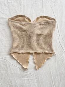 Soleia Áo ống dệt kim họa tiết xoắn viền bất đối xứng màu mơ cho nữ khi đi nghỉ - Màu Khaki - Xem 3