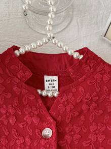 Souflis Souflis 2 Stück/Set Baby Mädchen 0-3 Jahre elegante Mode 3D Blumen strukturierte Stoff Stehkragen ärmelloses Jacke und Shorts Set - Rot - Übersicht 5