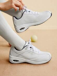 CUCCOO EASI Women's Casual Sneakers, Leather Patchwork Platform Shoes For Fall - White - View 1