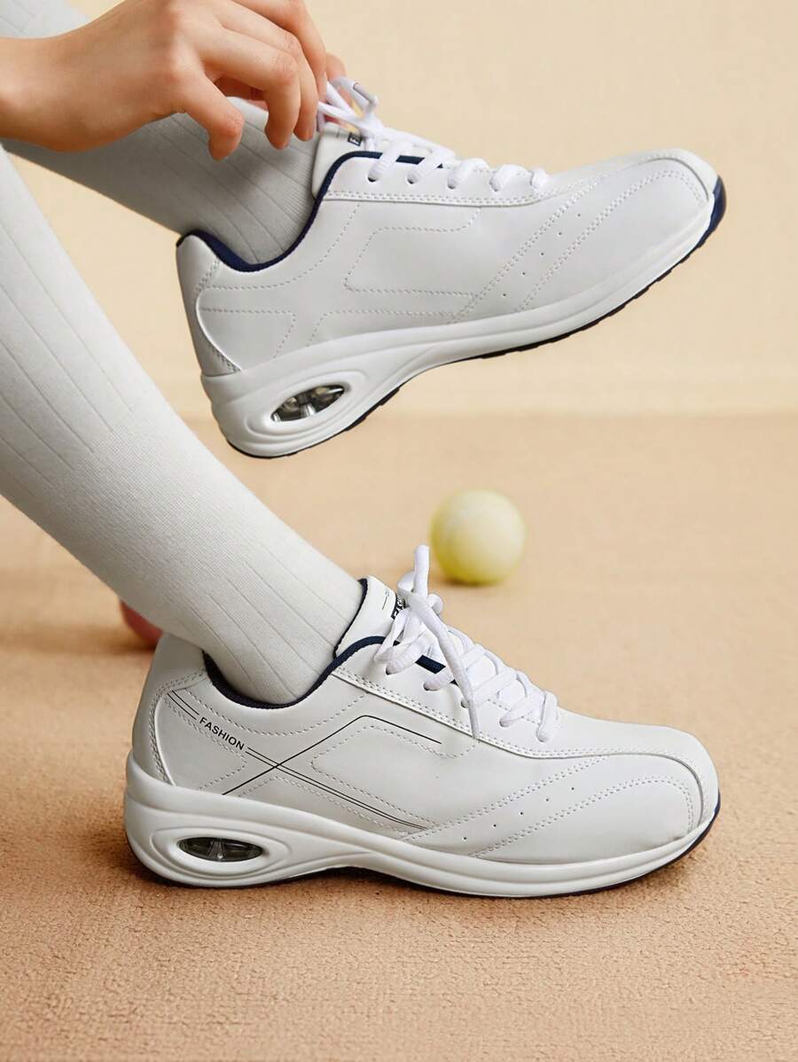 CUCCOO EASI Women's Casual Sneakers, Leather Patchwork Platform Shoes For Fall - White - View 1