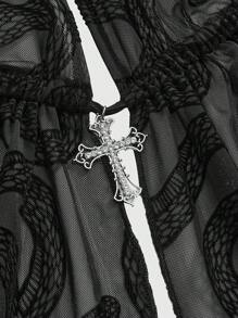 ROMWE Goth Débardeur dos nu à floquage avec pendentif croix orné de strass femme, style Y2K sexy