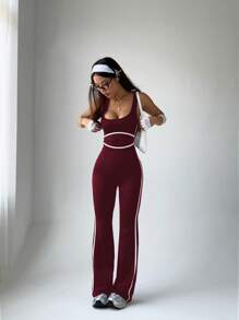 Slayform Sleeveless Contrast Trim Yoga Casual Sports Jumpsuit