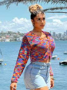 SHEIN SXY Chunky Knit Casual Unique Versatile Women Long Sleeve Cardigan - Multicolor - View 3