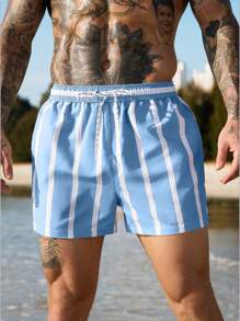 ZELFYO Men's Striped Drawstring Waist Loose Beach Shorts,Hawaiian - Multicolor - View 4