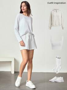 GLOWMODE 3.5'' Linen-Blend Easy Breezy Adjustable Drawstring Waist Side Back Pocket Shorts Daily Casual Lounge - White - View 5