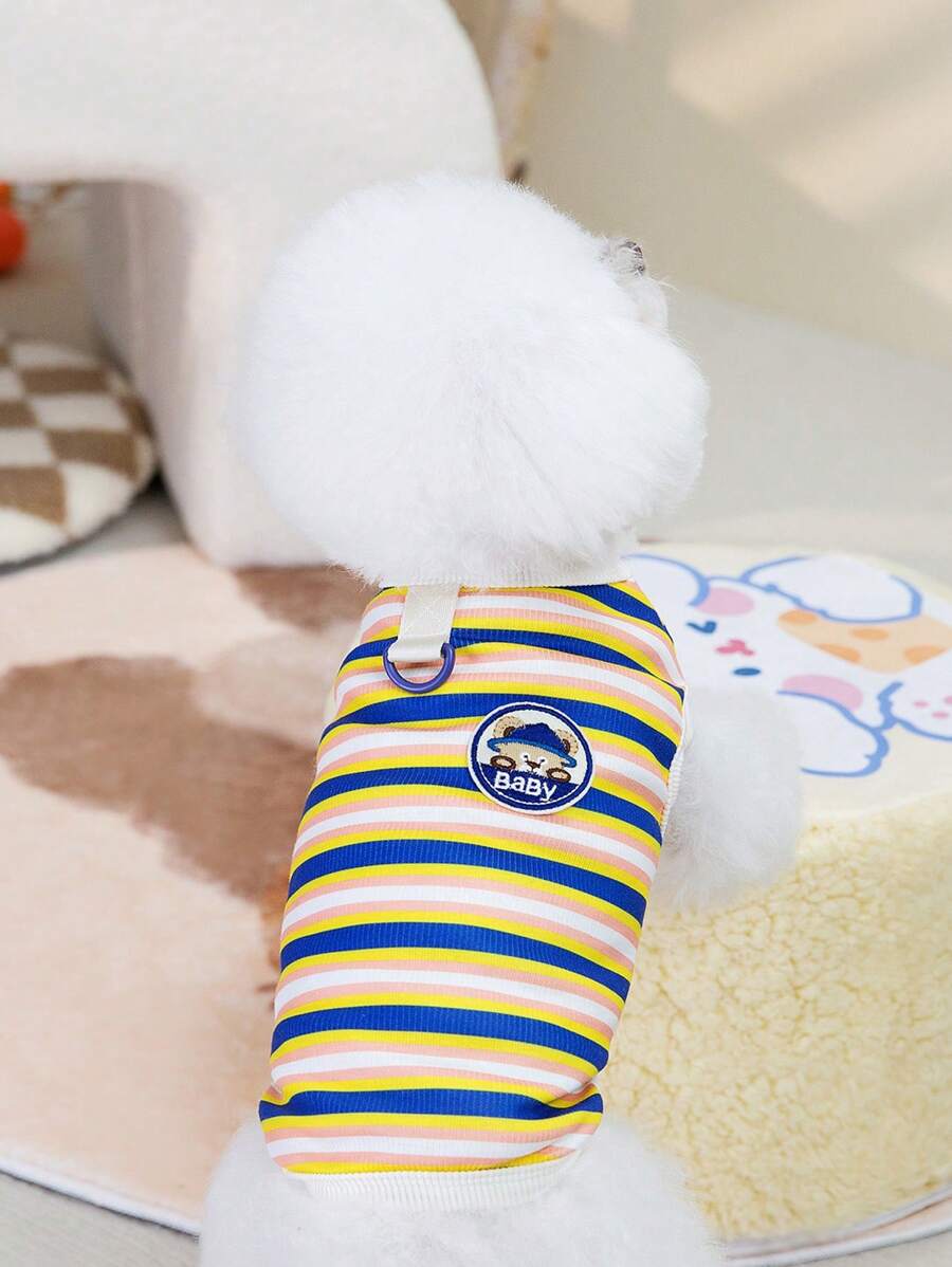 PETSIN Blue BABY Bear Embroidered Striped Design Pet Vest For Dogs/Cats, Lightweight & Breathable, Suitable For Spring/Summer - Blue - View 1