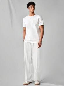 SWAVVY Men's Casual Woven Solid Color Straight Fit Pants, Linen-Like Texture, Everyday Style, School, Fall,Linen
