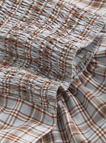 SHEIN MOD Women's Plaid Halter Neck Crop Top: Brown And Blue Woven Fabric Tie Back Casual Summer Camisole - Coffee Brown - View 4