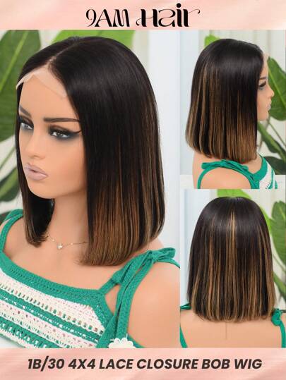 1B/30 挑染短鲍勃假发 4x4 蕾丝闭合剪发鲍勃假发 人发渐变色蕾丝前假发 人发预拔婴儿发 鲍勃假发 人发蕾丝前假发 女士