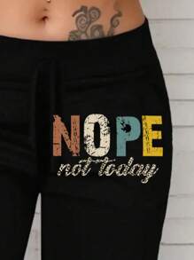 SHEIN LUNE Plus Size Casual Letter Print 3/4 Pants - Black - View 4