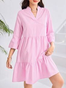 SHEIN Teen Girls Striped A-Line Dress, Suitable For Holiday, Beach, Casual Wear, Pink & White - Pink - View 8