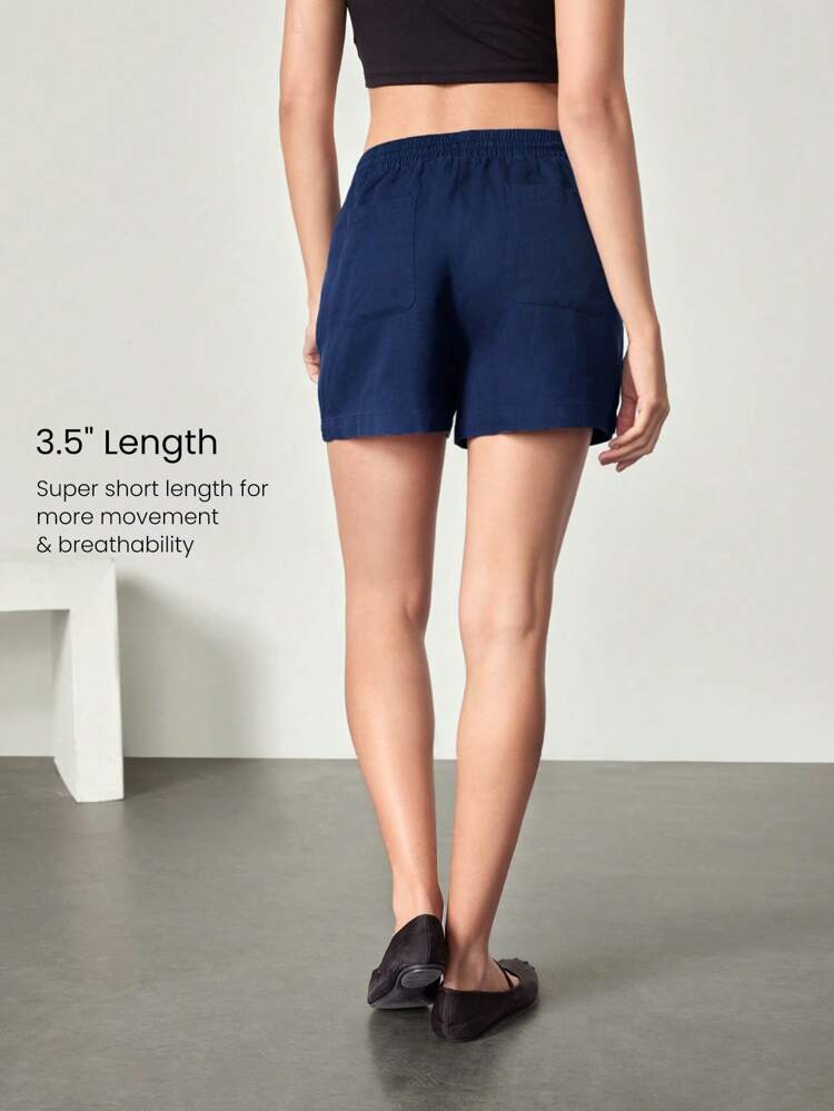 3.5'' Linen-Blend Easy Breezy Adjustable Drawstring Waist Side Back Pocket Shorts Daily Casual Lounge