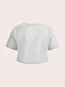 SHEIN ICON Plus Size Women's Cropped Mesh Sheer Loose Blouse - White - View 2