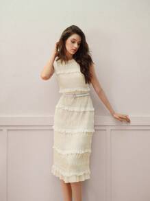 MOTF PREMIUM TIERED LAYER A LINE DRESS - Apricot - View 5