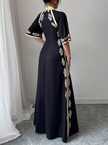 Chiquease Women's Style Retro Print Loose Casual Long Robe - Black - View 3