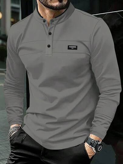 Manfinity Homme Camisa polo de manga larga de unicolor para hombres, minimalista y de moda para el verano